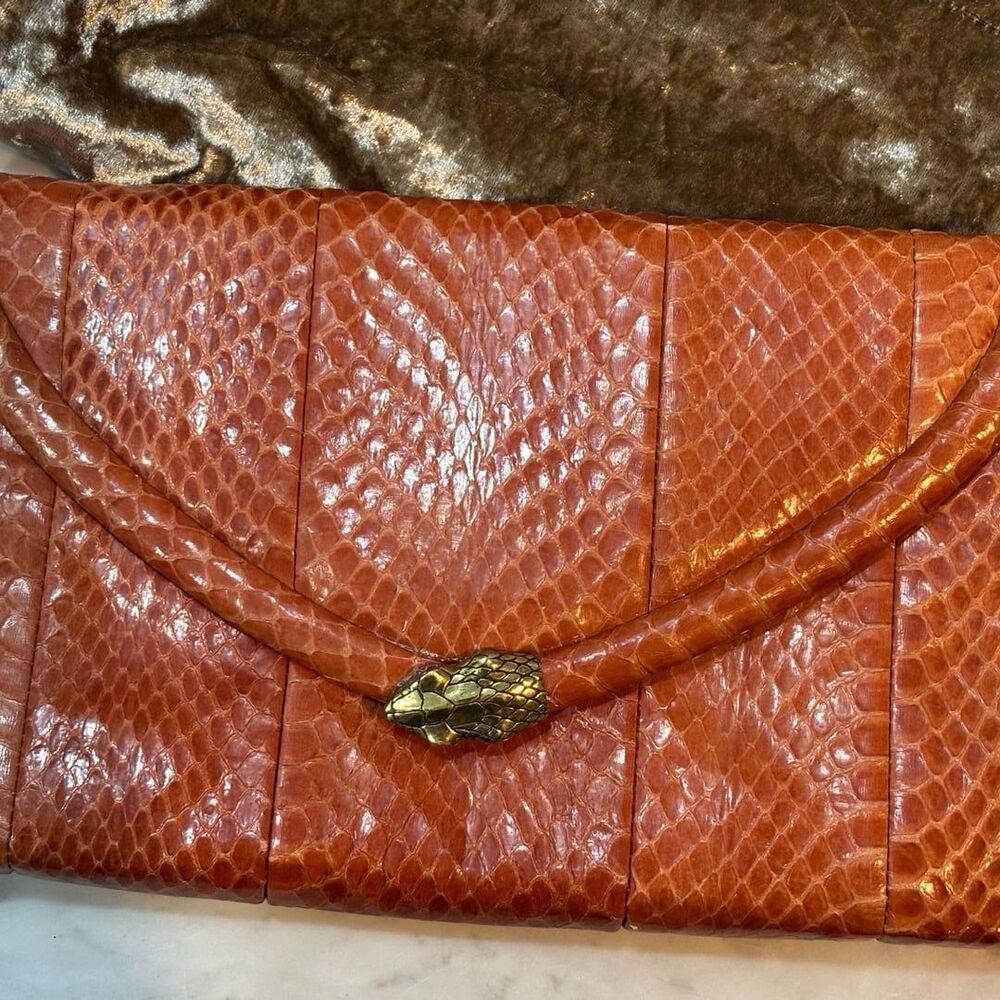 VTG Rashedah Orange Python Clutch with Python hardware made in Italy w dust bag
